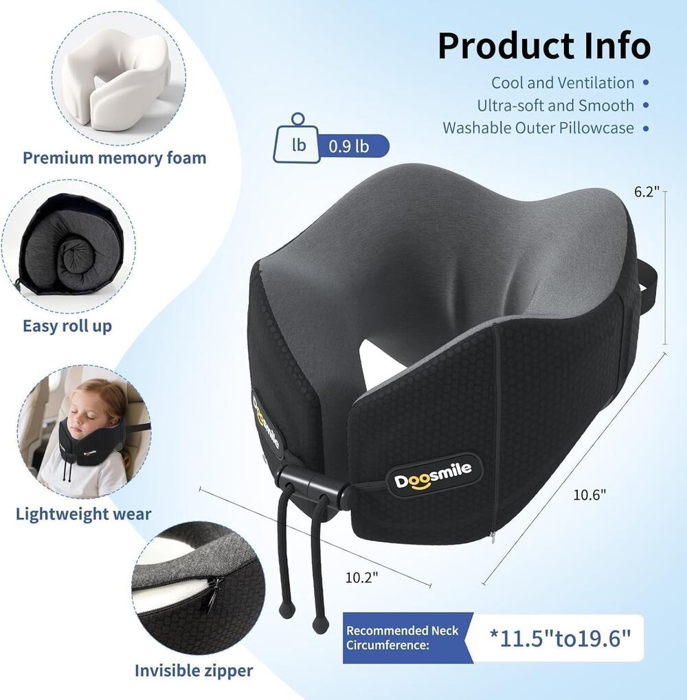 Doosmile Patented Head-Bobble-Preventing Ergonomic 360° Supporting Golden-Black